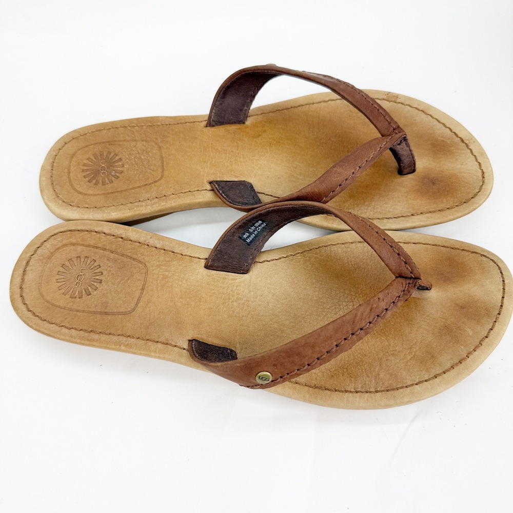 UGG Tuolumne Leather Flip Flop Sandals Tan Brown Thong  Womens 9 - Picture 4 of 8